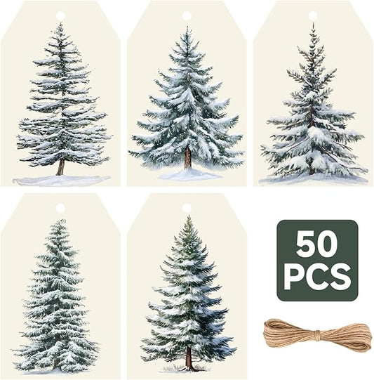Anwyll Christmas Gift Tags with String - 50Pcs Vintage Merry Christmas Tags for Gifts Xmas Gift Tag Personalized Christmas Tree Label Happy Holiday Tag for Present Wrap Goodie Bag Holiday Party Favors