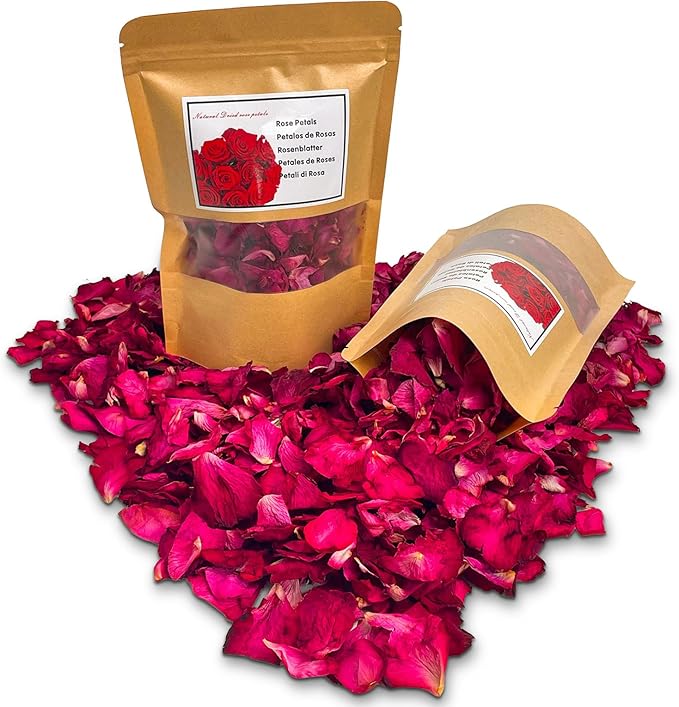 Fortunate Flowers Red Dried Rose Petals for Wedding, 1.75oz/50g Dried Red Flower Petals for Wedding, Real Fresh Dried Rose Flowers Petals for Bath, Confetti, Flower Girl, DIY Crafts, Bridal Shower