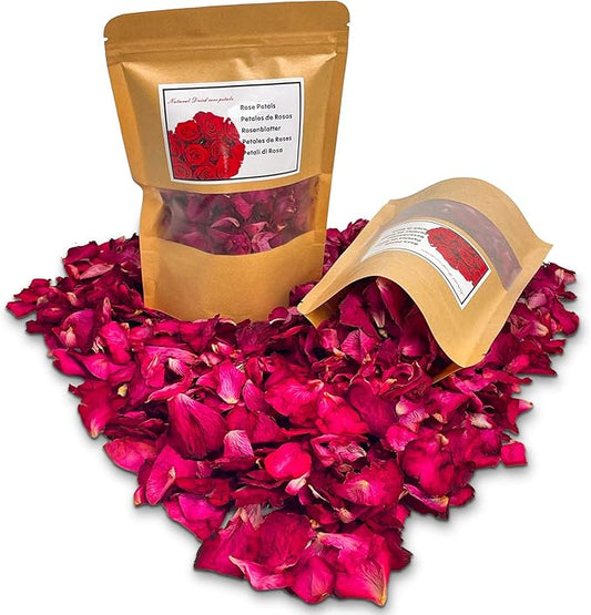 Fortunate Flowers Red Dried Rose Petals for Wedding, 1.75oz/50g Dried Red Flower Petals for Wedding, Real Fresh Dried Rose Flowers Petals for Bath, Confetti, Flower Girl, DIY Crafts, Bridal Shower