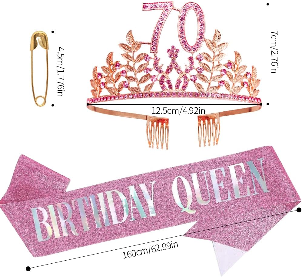 Birthday Sash Tiara Birthday Tiara Rhinestone Crown Rose Gold Birthday Queen Tiara Sash and Tiara for Women Birthday Decor Princess Tiara Cake Topper Crystals Hair Accessories for Party
