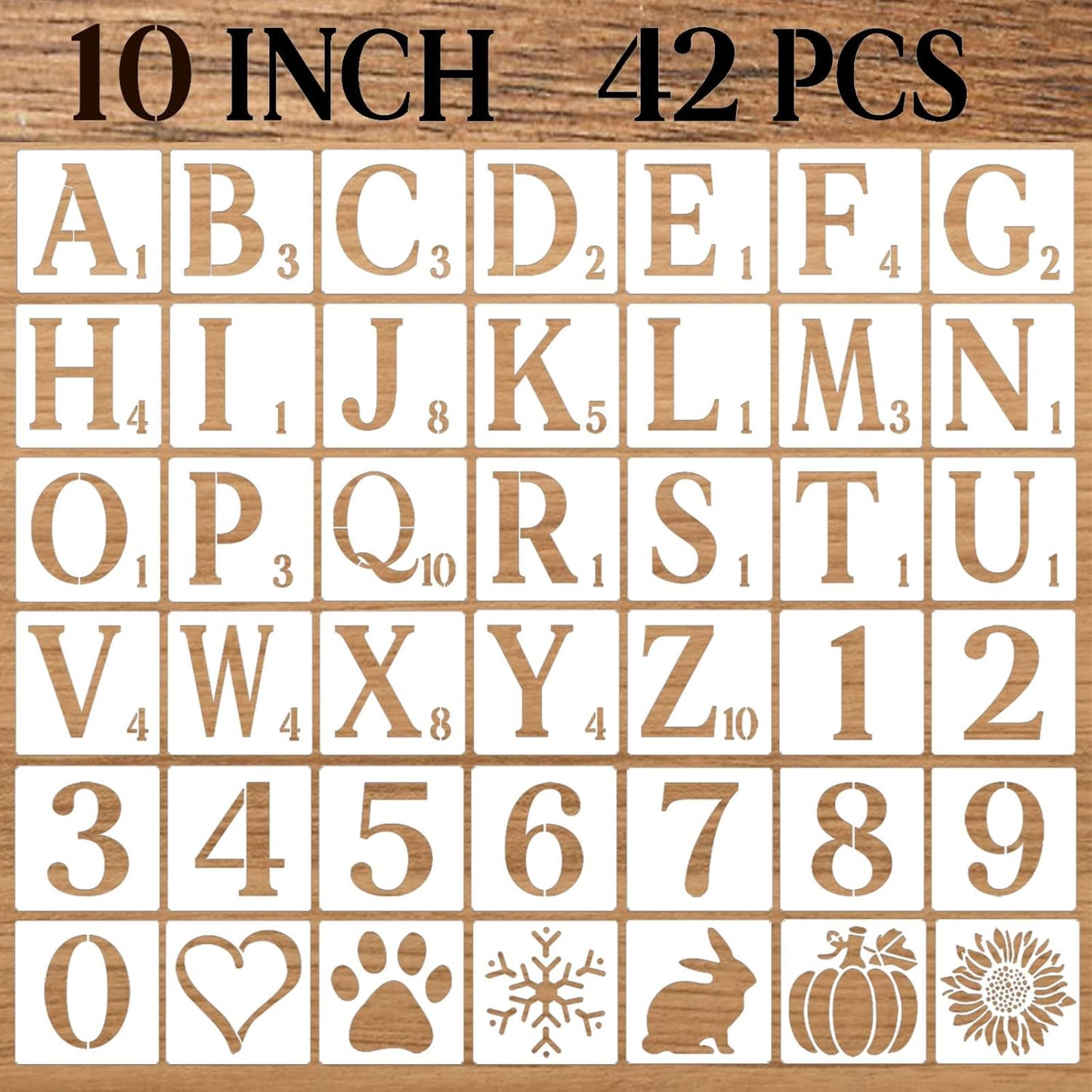 10 Inch Letter Stencils Numbers Craft Stencils, 42 Pcs Reusable Plastic Alphabet Drawing Templates for Painting on Wood, Wall, Fabric, Rock, Signage, Door Porch, DIY Art Projects