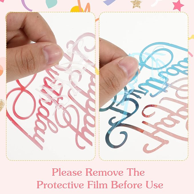 6 Pcs Rose Gold Happy Birthday Cake Topper Side Mirror Acrylic Cake Topper Happy Birthday Cake Sign Decorations Rose Gold Cake Inserts Cake Decor Supplies Cupcake Toppers for Birthday Party Cake