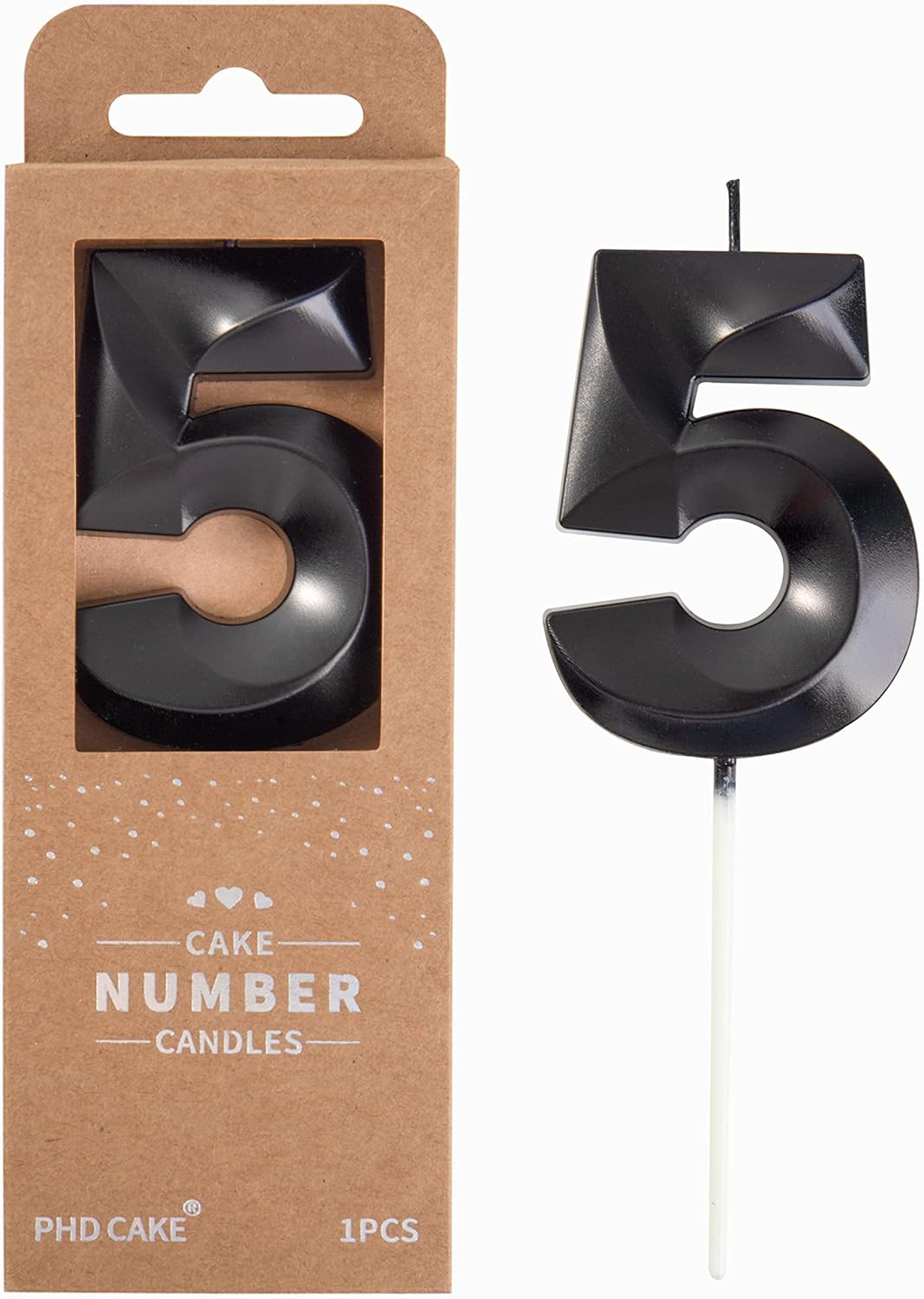 PHD Cake 2.76 Inch Diamond Black 5 Number Birthday Candles, Party Celebration