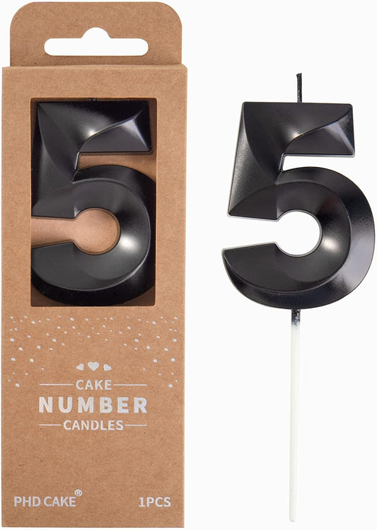 PHD Cake 2.76 Inch Diamond Black 5 Number Birthday Candles, Party Celebration