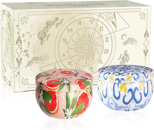 2 Pack Home Scented Candle, Grapefruit and Pine Scented Candles Ladies Gift Set, Soy Wax, Long Burning and Tin Candles, Birthday, Mother's Day, Anniversary.