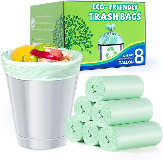 8 Gallon Trash Bags Medium Garbage Bags, Extra Strong Trash-Can-Liner for Bathroom Kitchen Office (120 Counts, 30 Liter, Green)