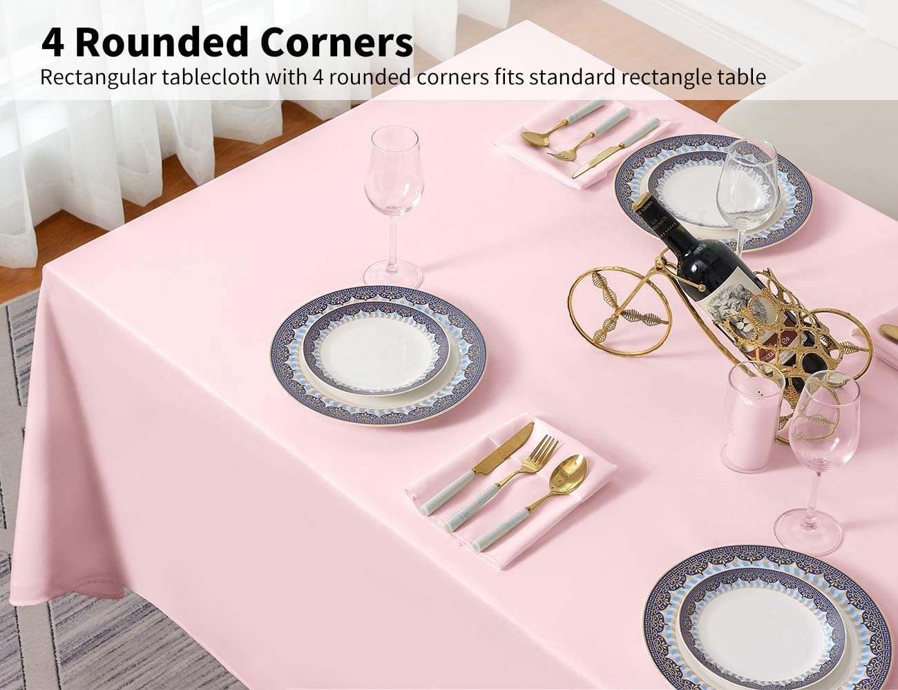 Surmente Pink Tablecloth 60 x 102-inch Rectangular Polyester Table Cloth for Weddings, Banquets, or Restaurants