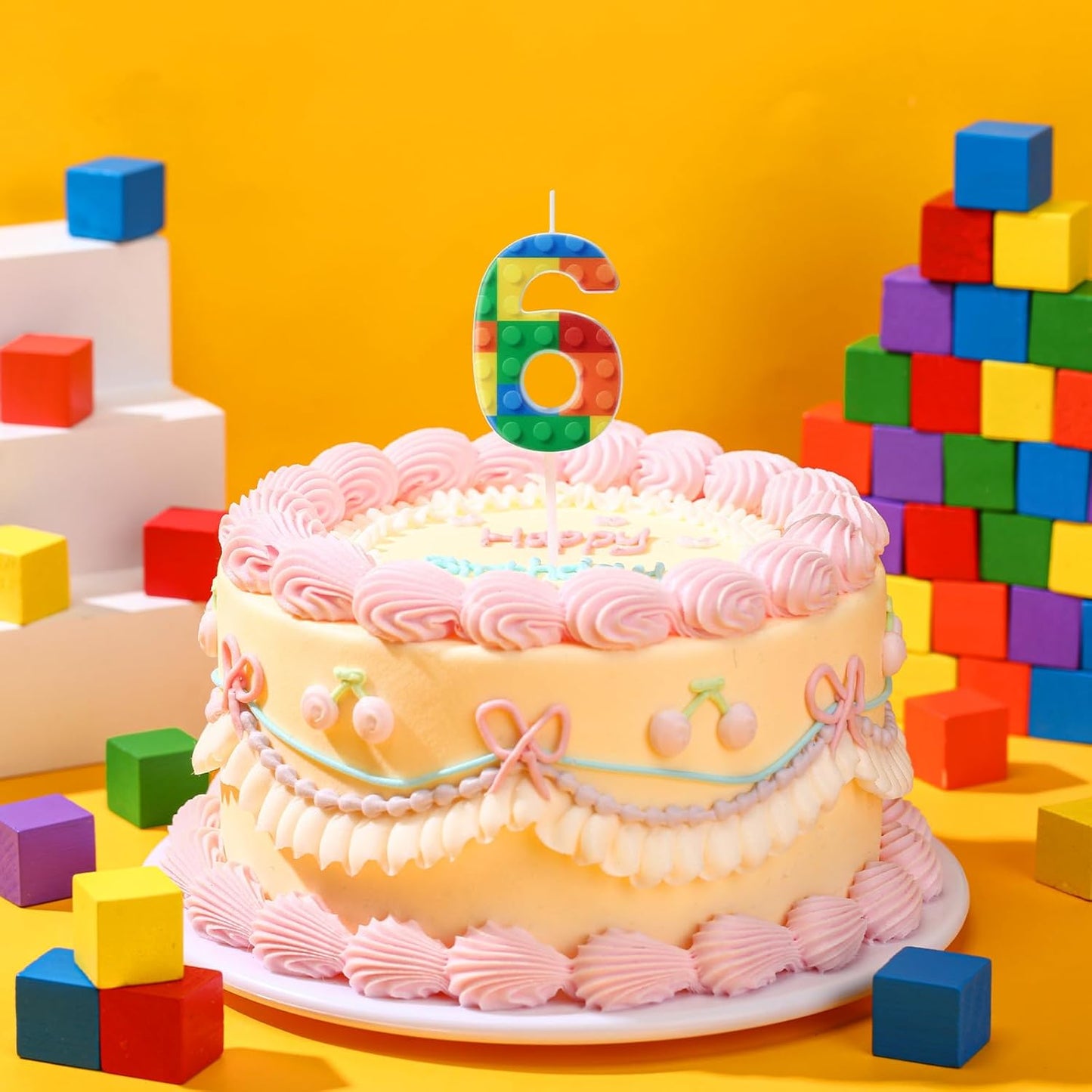Building Block Number 0-9 Birthday Cake Candle Numeral Birthday Sparkler Candles for Building Block Cake Topper for Party Decorations Supplies(Number 6)