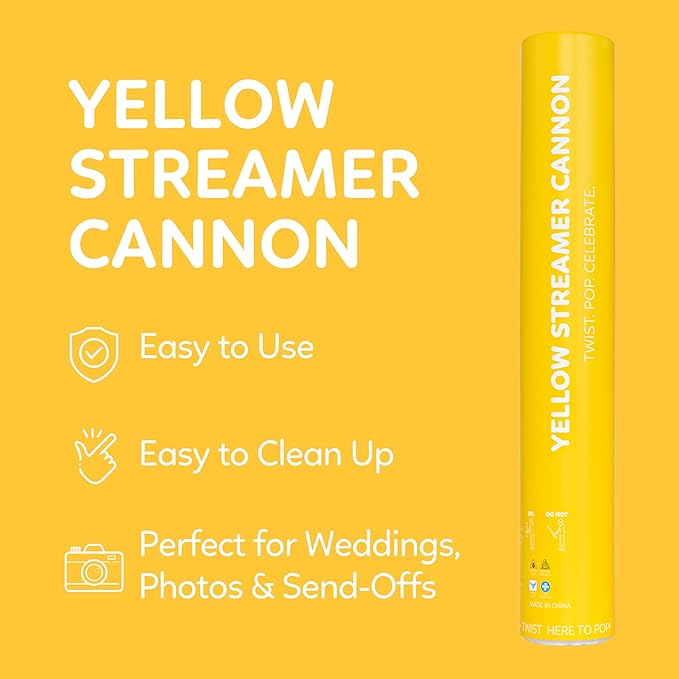 2 Pack Streamer Cannon Confetti Poppers | Biodegradable Yellow Confetti | TUR Party Supplies | Launches Up to 25ft | Giant (12 in) | Party Poppers for Graduation, Birthdays, Weddings, and Memorial Day