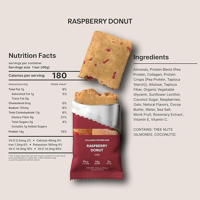 Stars + Honey Protein Bars - The Raspberry Donut, 15g Protein, 2g Sugar, w/Collagen Keto Friendly Snack - Gluten, Dairy, Seed Oil, & Soy Free - High-Protein Snacks for Energy & Recovery -10 pack