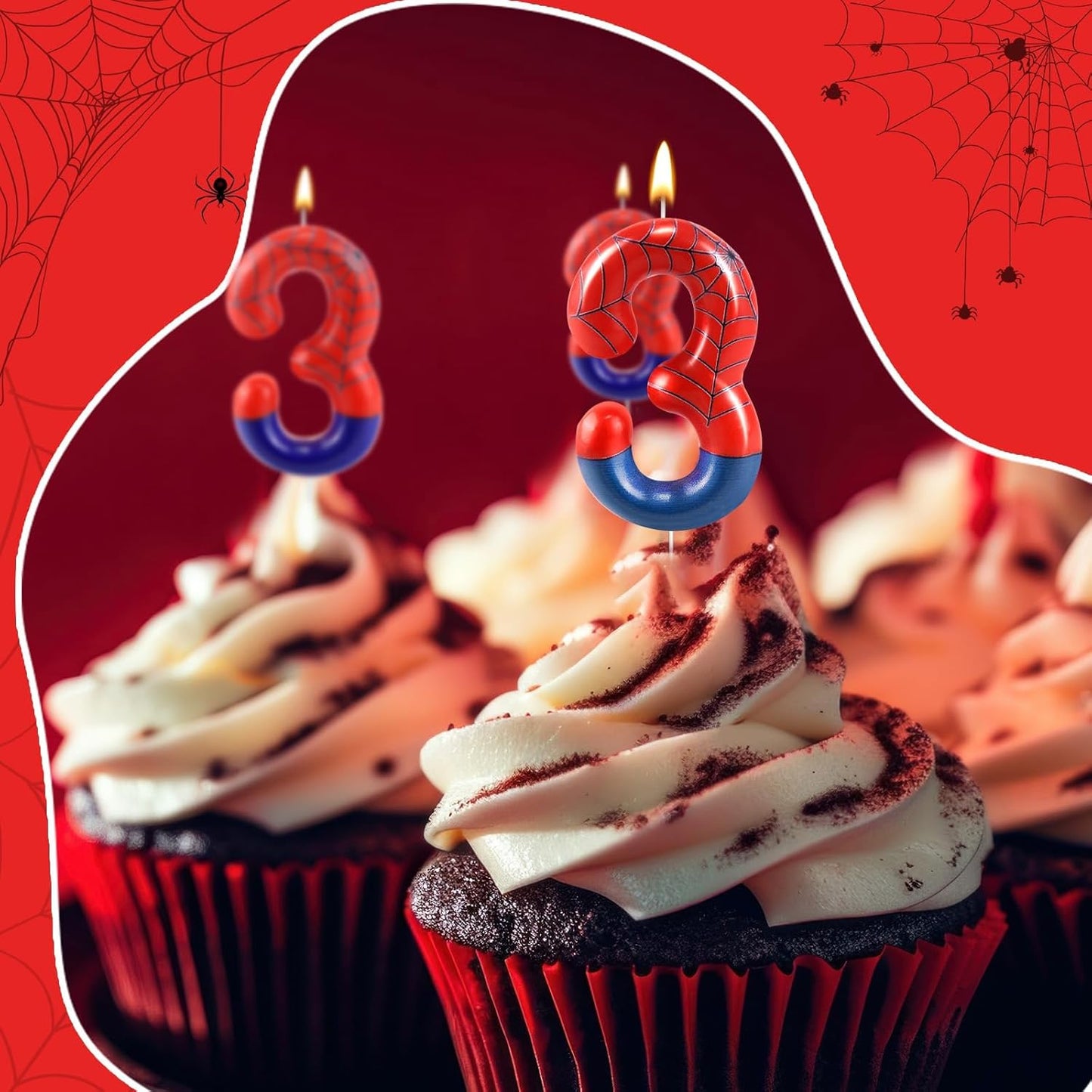 Spider Themed Birthday Candles Number 3 Candle Birthday Cake Candle Party Decoration Cake Topper for Spider Party Decoration Theme Party Supplies (Number 3)