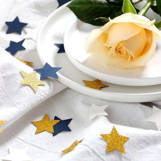 Navy Blue Beige Gold Paper Star Confetti 300pcs Bachelorette Engagement Nautical Birthday Anniversary Fathers Day Hen Party Decorations Panduola