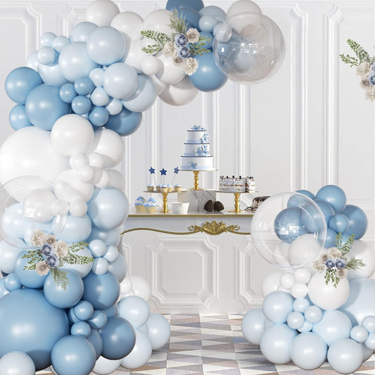 Dusty Blue Balloon Arch Kit 126 Pcs Light Blue and White Balloon Arch Garland Kit Include Macaron Balloons for Wedding Birthday Baby Shower Gender Reveal Bridal Decorations