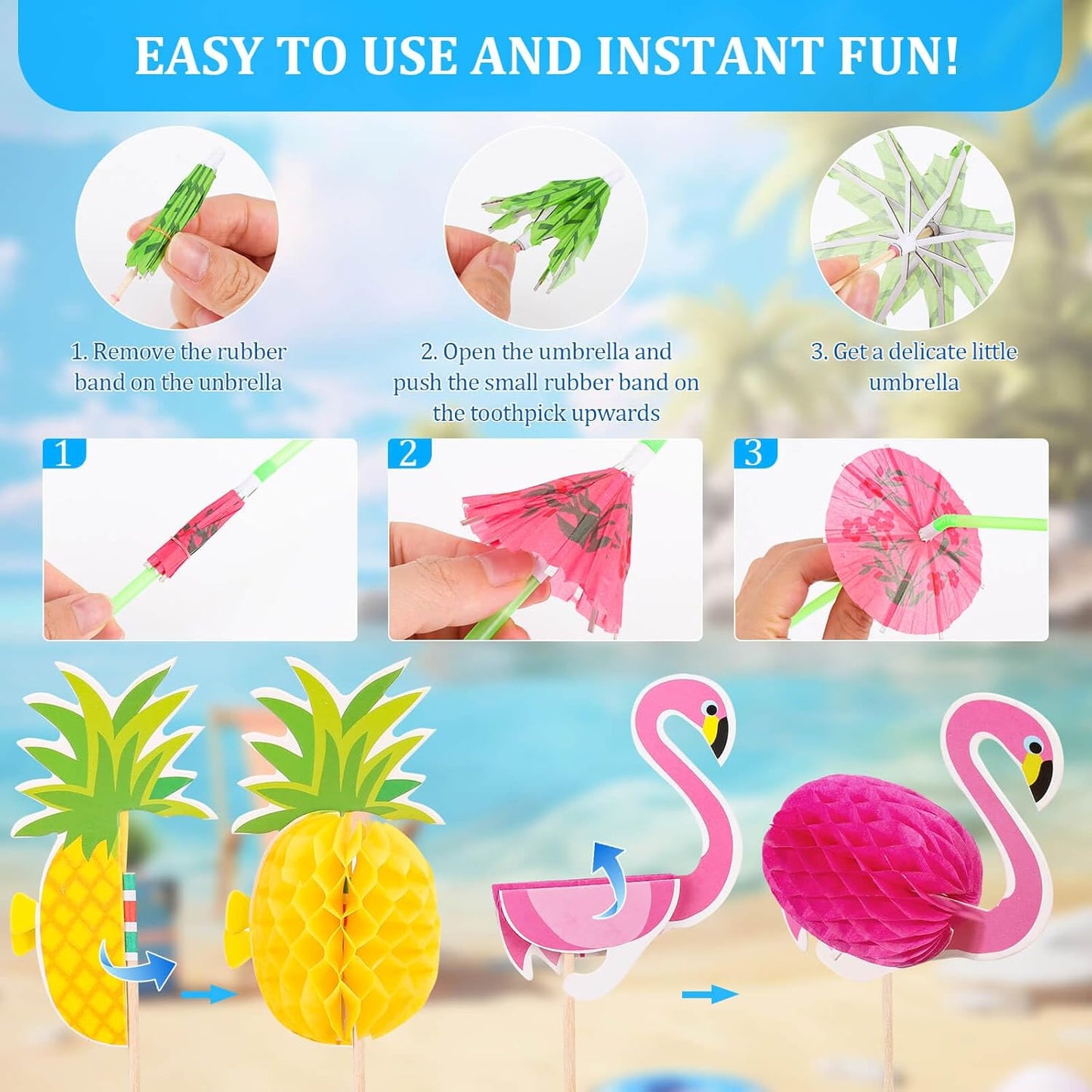Paxcoo Drink Umbrellas, 180PCS Cocktail Drink Accessories Includes Umbrella Straws, Umbrella Toothpicks, Decoration Picks for Aloha Tropical Hawaiian Luau Party Decorations