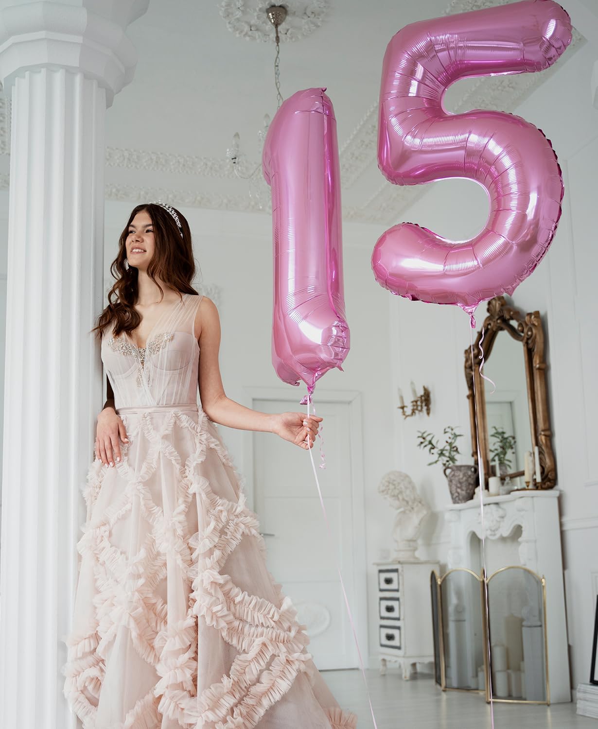 Smlpuame Pastel Pink 6 Balloons, 40 Inch Large Light Pink Foil Number Balloons 0-10, Self-Sealing 6th Birthday Balloon for Girls Women Anniversary Baby Shower Princess Party Decorations Supplies