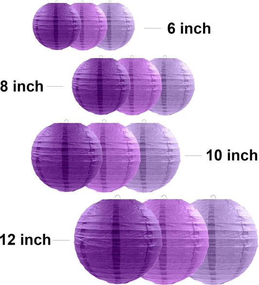 12 Pcs Purple Paper Lanterns Decorative Hanging Lanterns for Women Girls Mothers Day Bachelorette Wedding Birthday Baby Shower Valentines Day Party Decoration