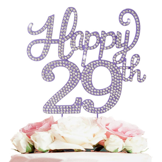 LASKYER Happy 29th Birthday Purple Rhinestone Cake Topper - 29th Birthday/Anniversary,Cheers to 29 Years Old Bday Party Metal Sparkly Centerpieces Decorations.