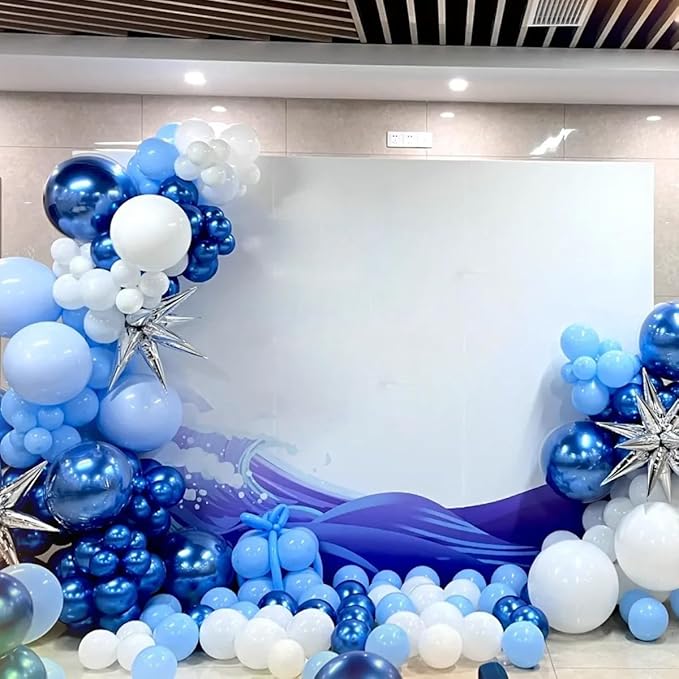 MEBAY Blue Balloons Garland Arch Kit, 147 Pcs Metallic Macaron Light Blue and Confetti Silver Balloons for Baby Shower Birthday Wedding Ocean Themed Party Background Decoration