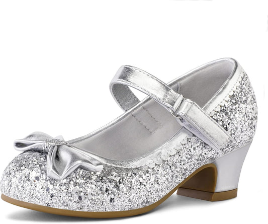 K KomForme Girl's Dress Shoes Mary Jane Glitter 1.5 in Low Heel Wedding Party Princess Shoes for Toddler/Little/Big Kids