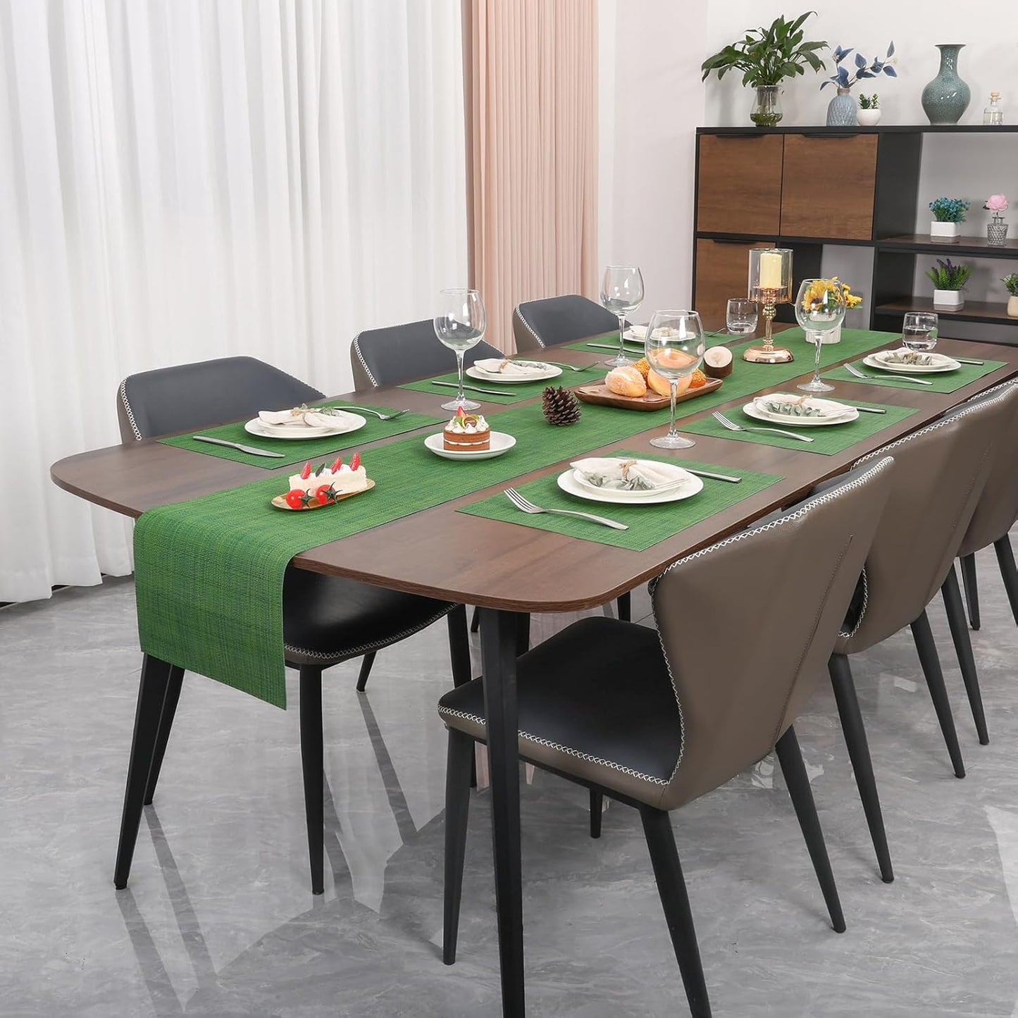 Myir JUN Table Runner, Vinyl Table Runner Indoor Arbitrarily Cropped Runner for Table Heatproof for Home Party (Dark Green, 15 x 94 inch)