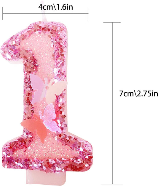 Birthday Candles Number 1,Pink Glitter Happy Birthday Cake Candles Handmade Sequin Numeral Candle
