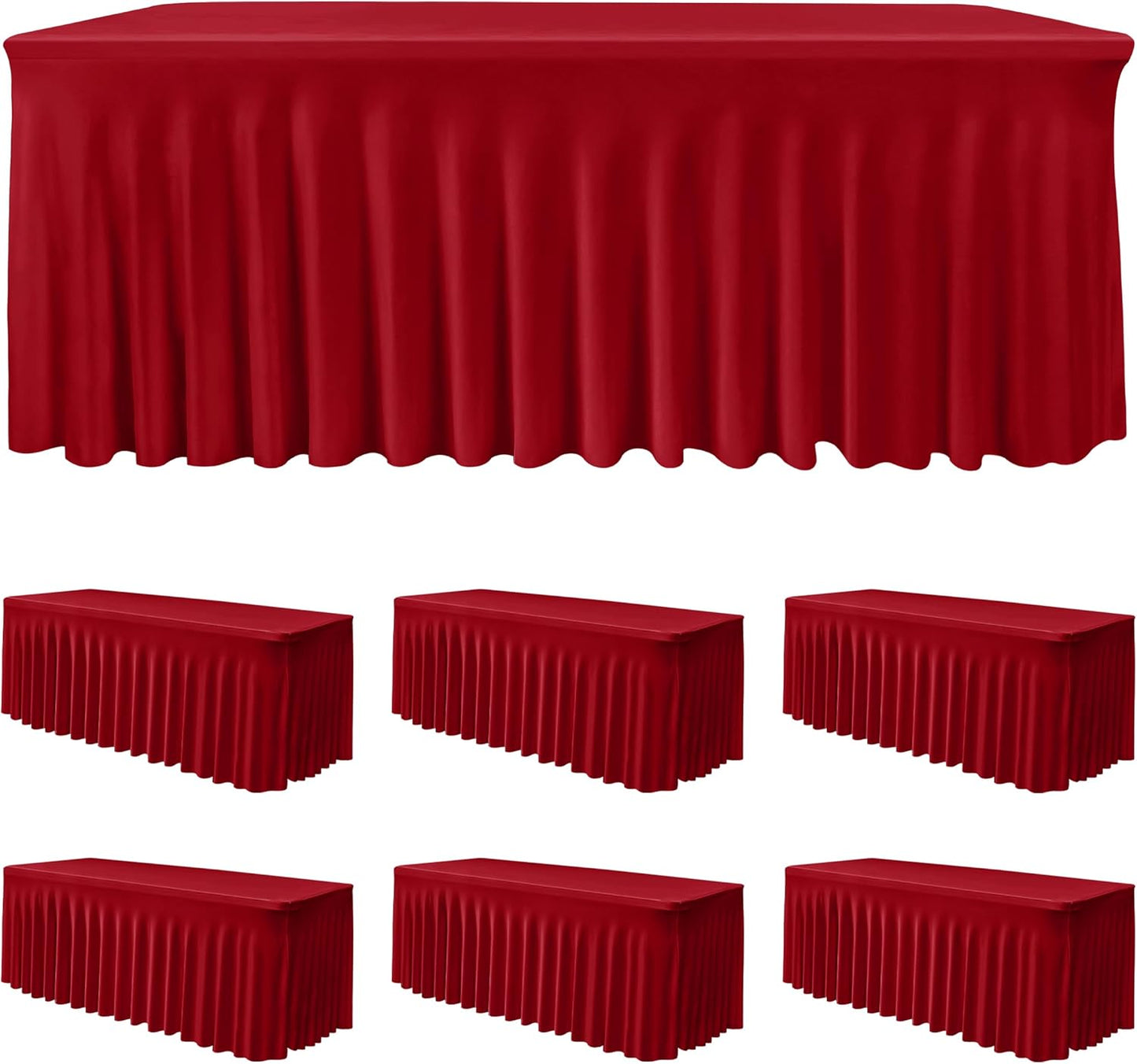 HolidayIdeas 6 Pack Red Spandex Table Skirt for 6 Foot Table, Bulk Fitted Covers for Christmas Banquets, Church Events