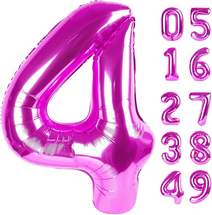 Rosy Purple 4 Balloon, Number Balloons 40 Inch, 4th Birthday Decorations for Girls Four Large Numbers for Party Decor, Number 4 Balloon