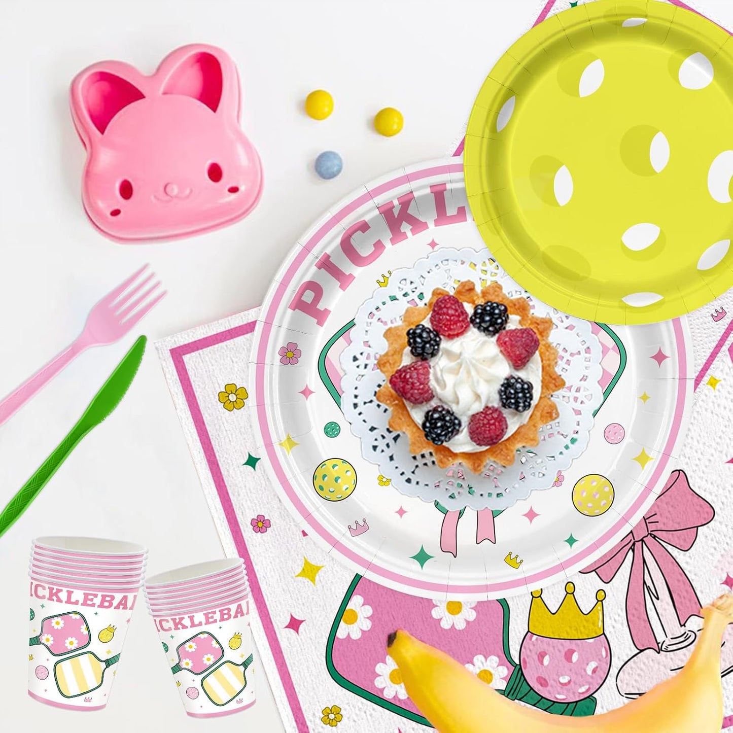 168PCS Pickleball Party Supplies for Girls Player Themed Sports Birthday Party Decorations Pink Coquette Preppy Pickleball Party Plates Napkins Tableware Set for Baby Shower Serve 24 Guests
