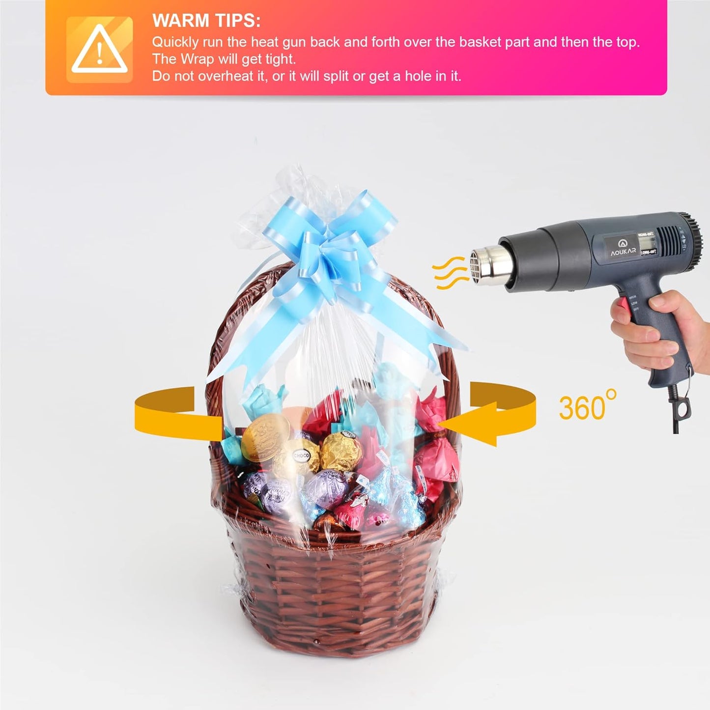 AOUKAR Shrink Wrap Bags, 10Pcs 17x24 Inch PVC Heat Shrink Bags, Clear Cellophane Wrap for Gift Baskets, Food Items, and Presents, Perfect for Various Occasions