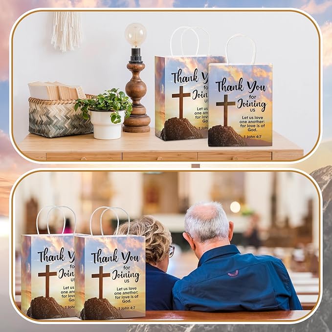 24 Pcs Welcome to Our Church Gift Bags Religious Brochure Paper Gift Bag with Handles Church Visitor Packets Christian Religious Party Favor for Vbs Birthday Baptism Party Supplies Decoration