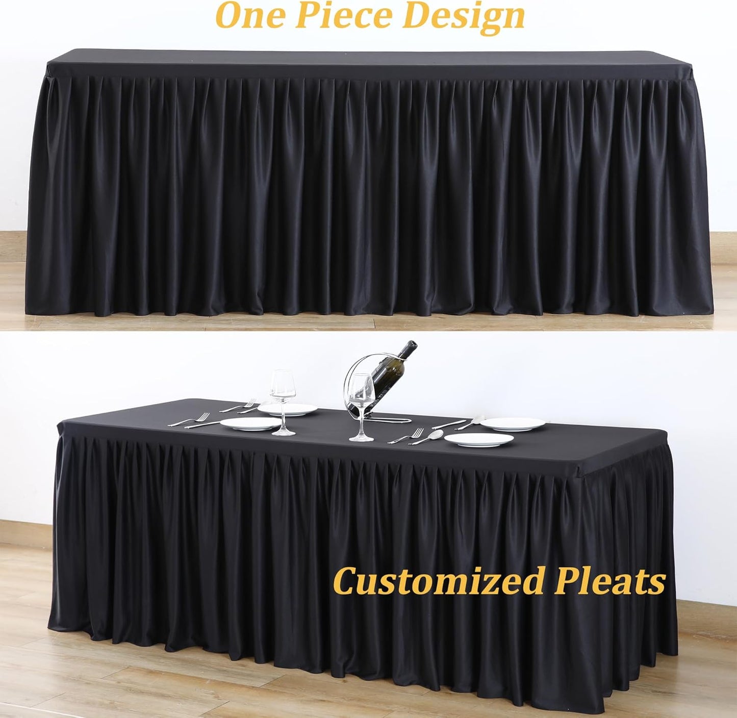 3 Pack Black Polyester Table Clothes for 6 Foot Rectangle Tables, Wrinkle Free Fitted Table Cover with Pleated Ruffle Table Skirt for Party Baby Shower Wedding Birthday Event Display