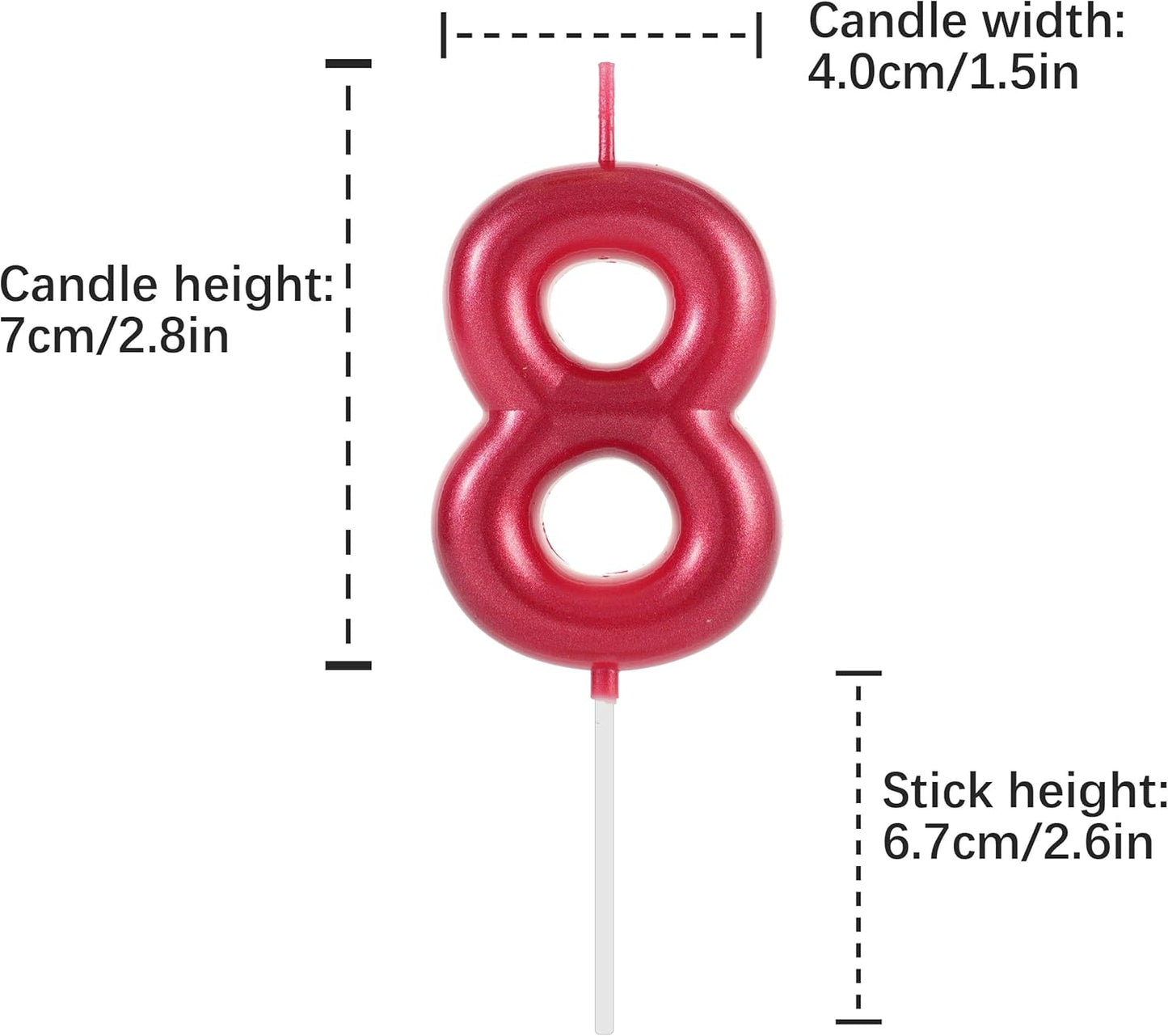 Red Number 8 Birthday Candles, Cake Toppers for Birthday/Baby Shower/Anniversary/Wedding Party Celebrating/Decorating. (Red Number 8)