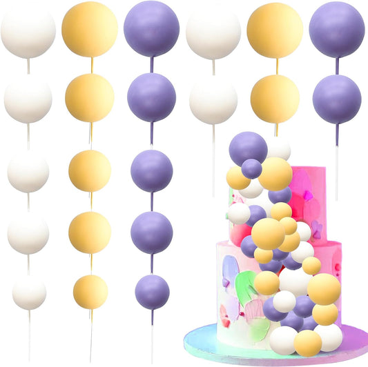 Ephlyn 30Pcs Ball Cake Topper Ball Cake Picks Colorful Pearl Ball Shaped Cupcake Insert Cake Topper for Bear Theme Birthday Party Favors Wedding Decoration White Yellow Purple