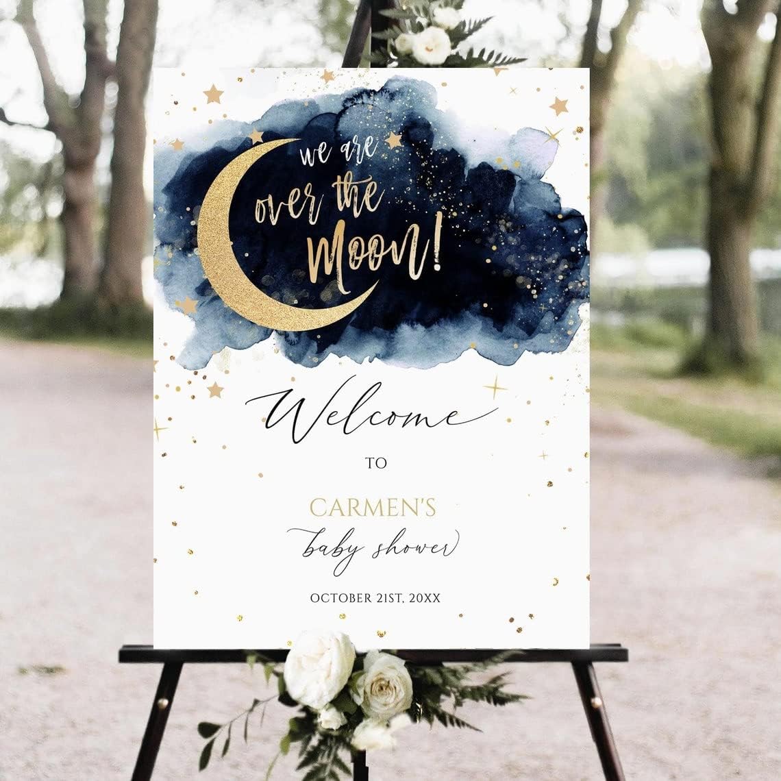 Over the moon Baby Shower Welcome Sign, Welcome sign, baby shower sign, blue Twinkle Little Star baby shower sign Welcome Sign Baby Welcome Sign, Baby Shower Decorations, Baby Announcement Sign