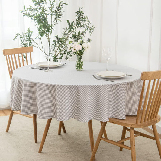 maxmill Round Checkered Tablecloth Spillproof Wrinkle Free Heavy Weight Gingham Table Cloth for Circular Table Cover Buffalo Plaid for Buffet Banquet Parties Holiday Dinner 70 Inch Grey White