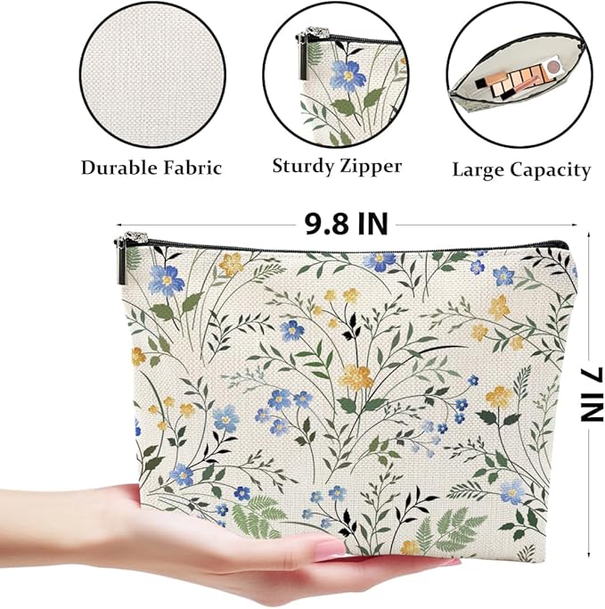 4 Pcs Watercolor Wildflower Makeup Bag, Botanical Cosmetic Bags Plant Lover Friendship Gifts for Women Sister Bestie Mom Friend Thanksgiving Christmas Birthday Gifts Travel Toiletry Bag Accessories