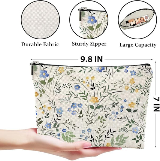 4 Pcs Watercolor Wildflower Makeup Bag, Botanical Cosmetic Bags Plant Lover Friendship Gifts for Women Sister Bestie Mom Friend Thanksgiving Christmas Birthday Gifts Travel Toiletry Bag Accessories