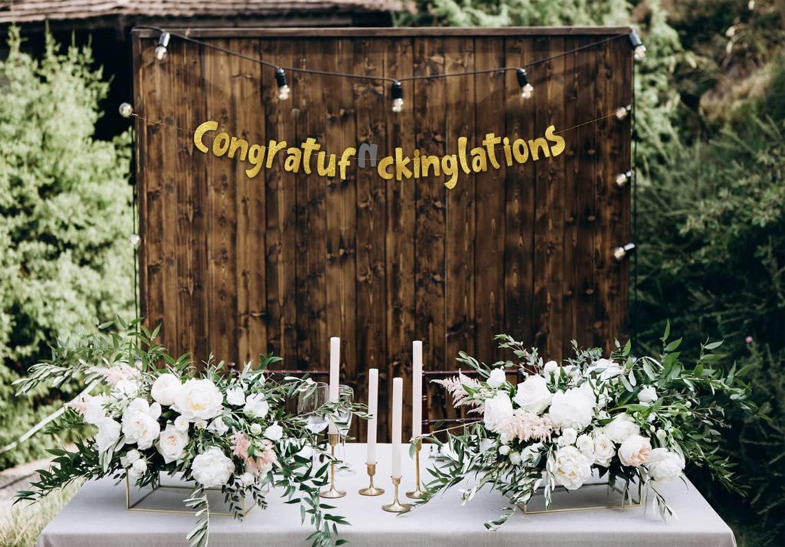 Congratulations Gold Glitter Banner - Retirement and Graduation Party Favors and Supplies - Promotion Party Decorations