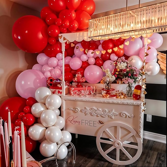Mothers Day Balloon Arch Garland Kit, Red Pink White Latex Party Balloons Happy Mother's Day Heart Foil Mylar Balloon for Best Mom Ever Wedding Anniversary Engagement Birthday Party Decorations
