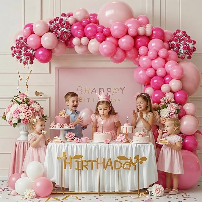 Pink Balloons Arch Kit,130pcs Hot Pink Balloon Garland,Different Sizes Light Latex Pink Balloons for Wedding,Bridal Shower,Birthday,Valentine's Day Party Decorations