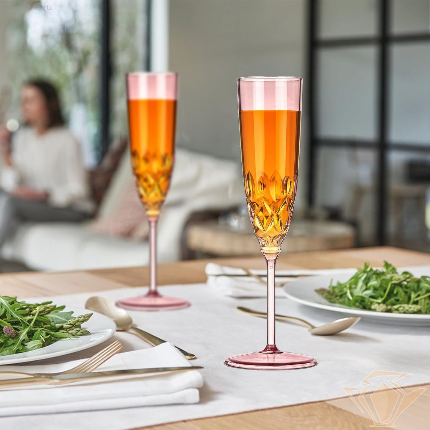 24 Pack Plastic Champagne Flutes, Shatterproof Reusable Fancy Crystal Clear Champagne Glasses, 5 oz Acrylic Unbreakable Elegant Party Drinking Cocktail Wine Glasses Wedding Birthday Bar Goblets Pink