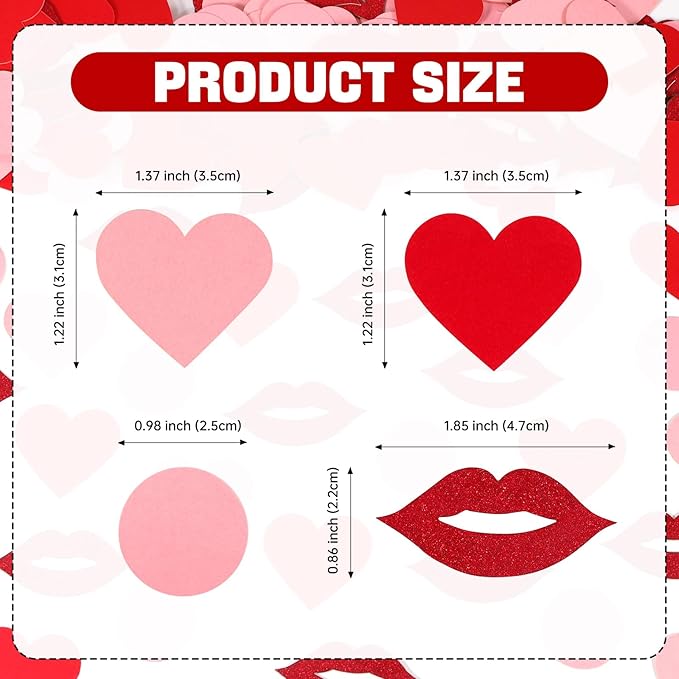 200 Pcs Dark Red Lips and Pink Hearts Confetti Mix - Valentine's Day Confetti for Parties, Romantic Wedding Decor, Table Scatter, Anniversary & Proposal Decorations