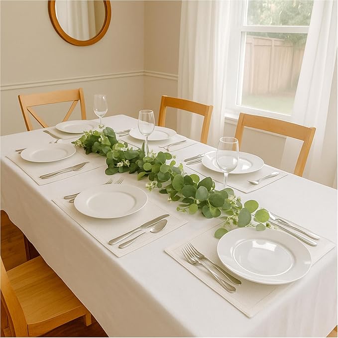 4 Pack 6.10Ft Eucalyptus Garland, Artificial Eucalyptus Flowers Leaves Table Greenery Garland Wreath Vines for Wedding Party Home Fireplace Bedroom Wall Indoor Outdoor Decoration