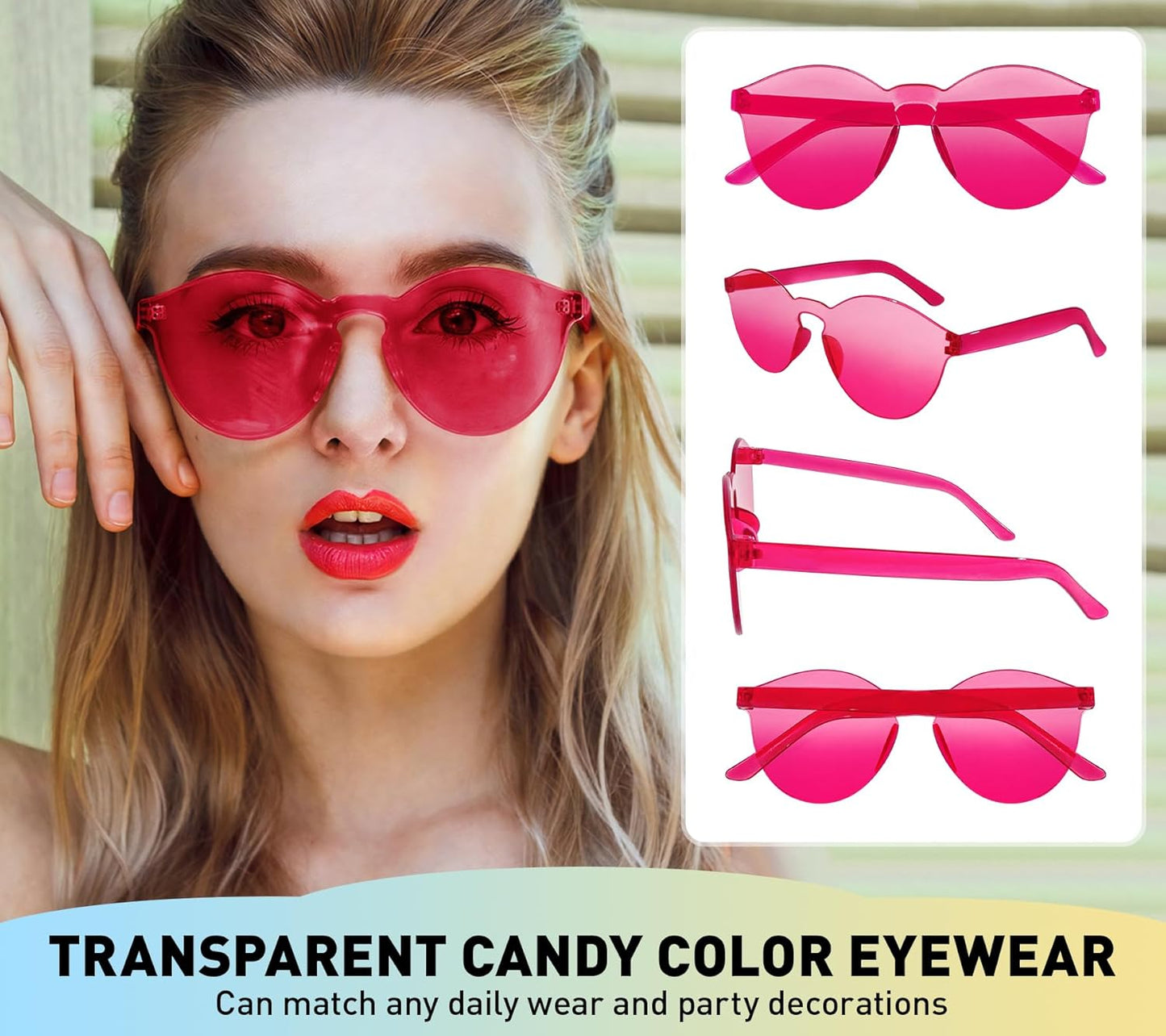 Matcheck 20/40 Pack Colored Rimless Sunglasses Bulk Heart/Star Shaped Candy Color Glasses Frameless Party Eyewear for Adults