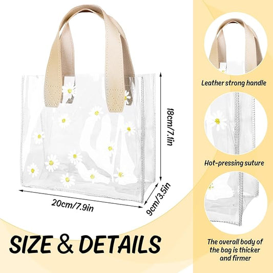 Whaline 12Pcs Clear PVC Gift Bags with Handle Bridesmaid Gift Bags Cute Daisy Flower Reusable Transparent Party Favor Bag Goodie Treat Bag for Mother's Day Wedding Birthday Baby Shower Party Supplies