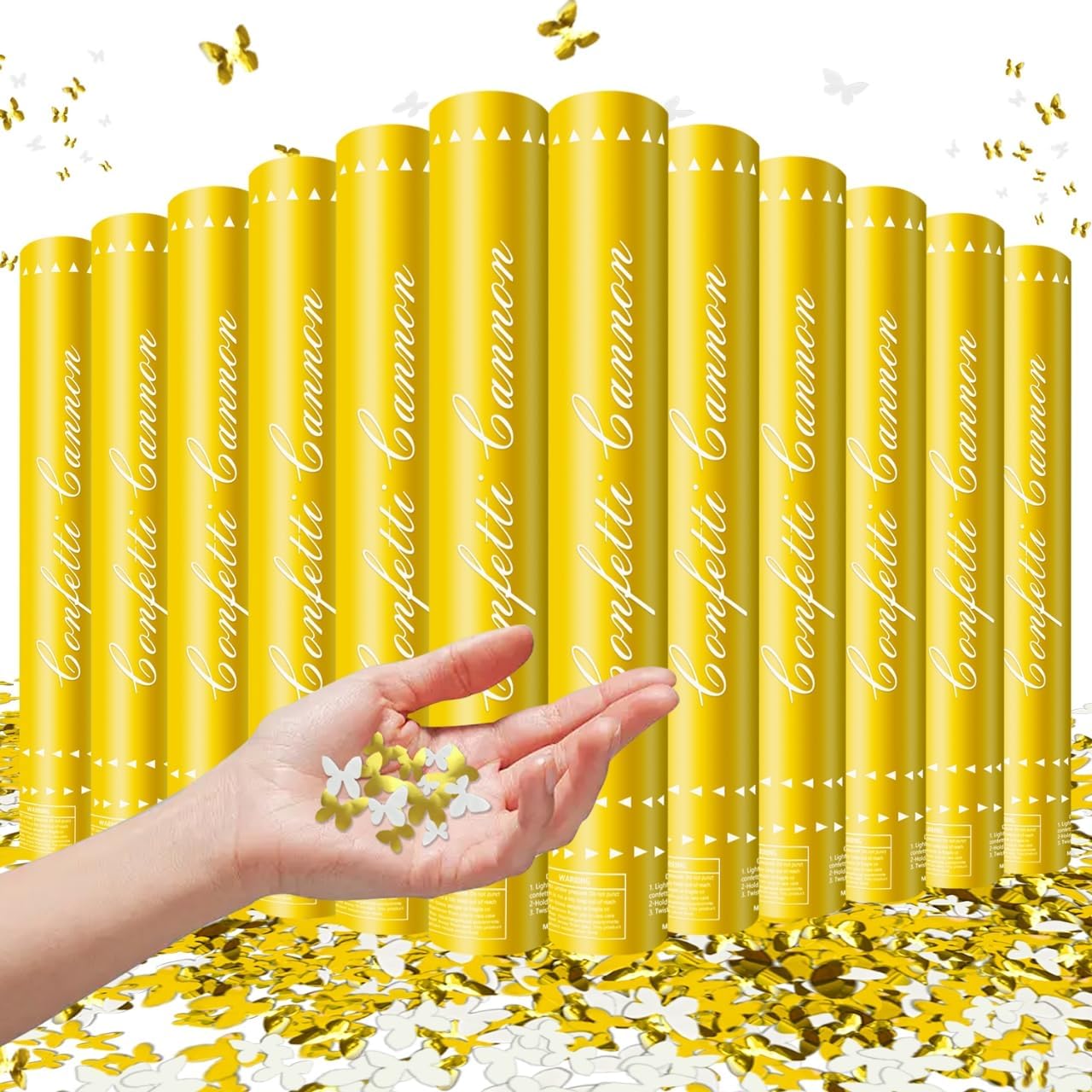 Confetti Cannon 12 Pack Butterfly Confetti Poppers 12Inch Gold and Silver Butterflies Party Poppers for Wedding Confetti Cannon Bulk Poppers for Celebration Birthday Graduation Christmas New Year