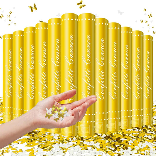 Confetti Cannon 12 Pack Butterfly Confetti Poppers 12Inch Gold and Silver Butterflies Party Poppers for Wedding Confetti Cannon Bulk Poppers for Celebration Birthday Graduation Christmas New Year