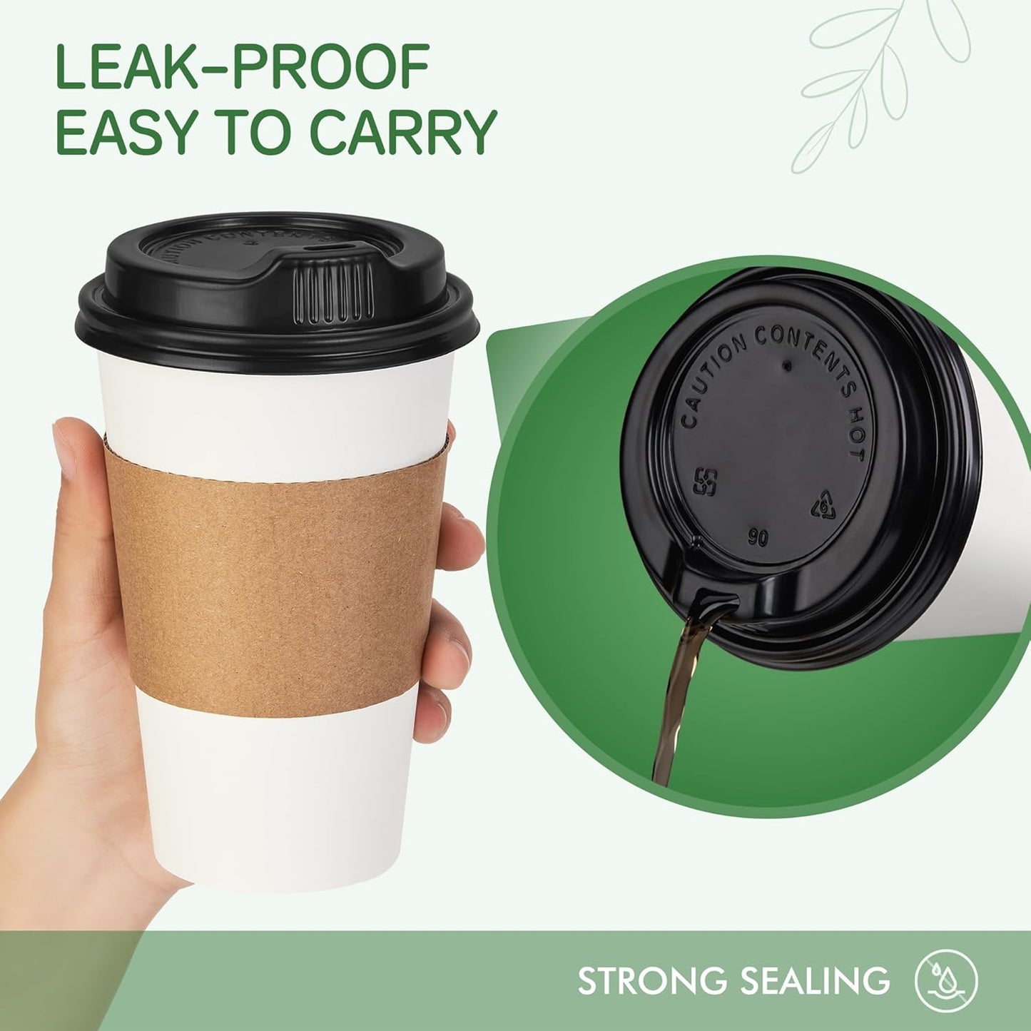 12 oz 500 Pack White Disposable Coffee Cups with Lids and Sleeves, Paper Hot Drink Cups To Go, Diner Style, Perfect Size for Espresso/Latte