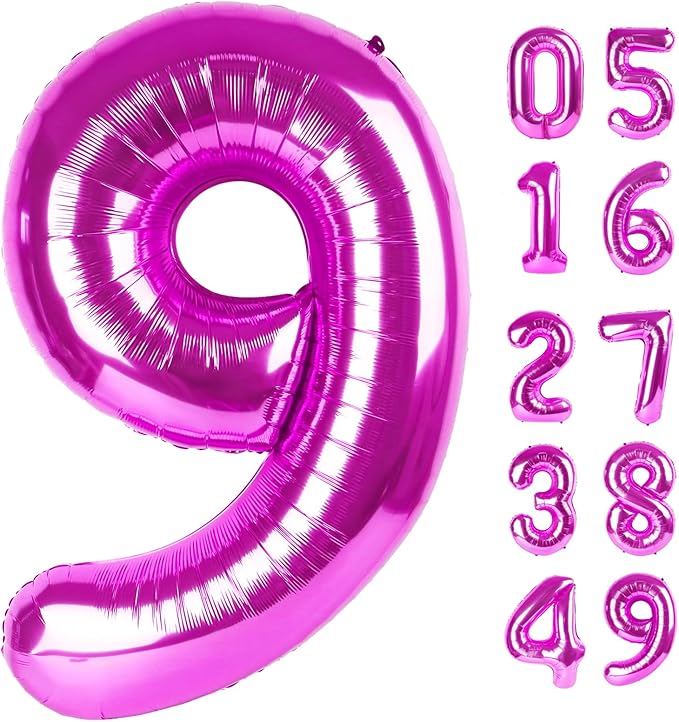 Rosy Purple 9 Balloon, Number Balloons 40 Inch, 9th Giant Birthday Decorations for Girls, 19th 29th Party Decorations Supplies, Number 9 Balloon