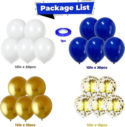 Balloons Royal Blue White Gold Balloons for Graduation Decorations Metallic Chrome Gold Confetti 12inch Dark Deep Blue White Latex Balloon for Birthday Party Anniversary Baby Shower